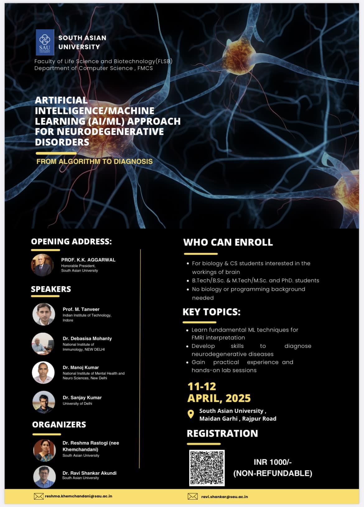 AI/ML Workshop on Neurodegenerative Disorders at SAU, 